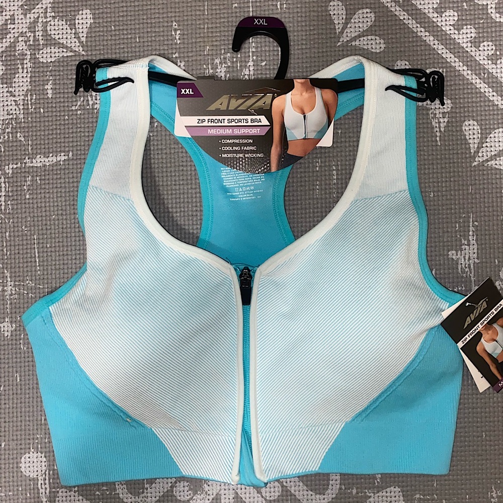 Zip Up Front Blue Racerback Sports Bra NWT